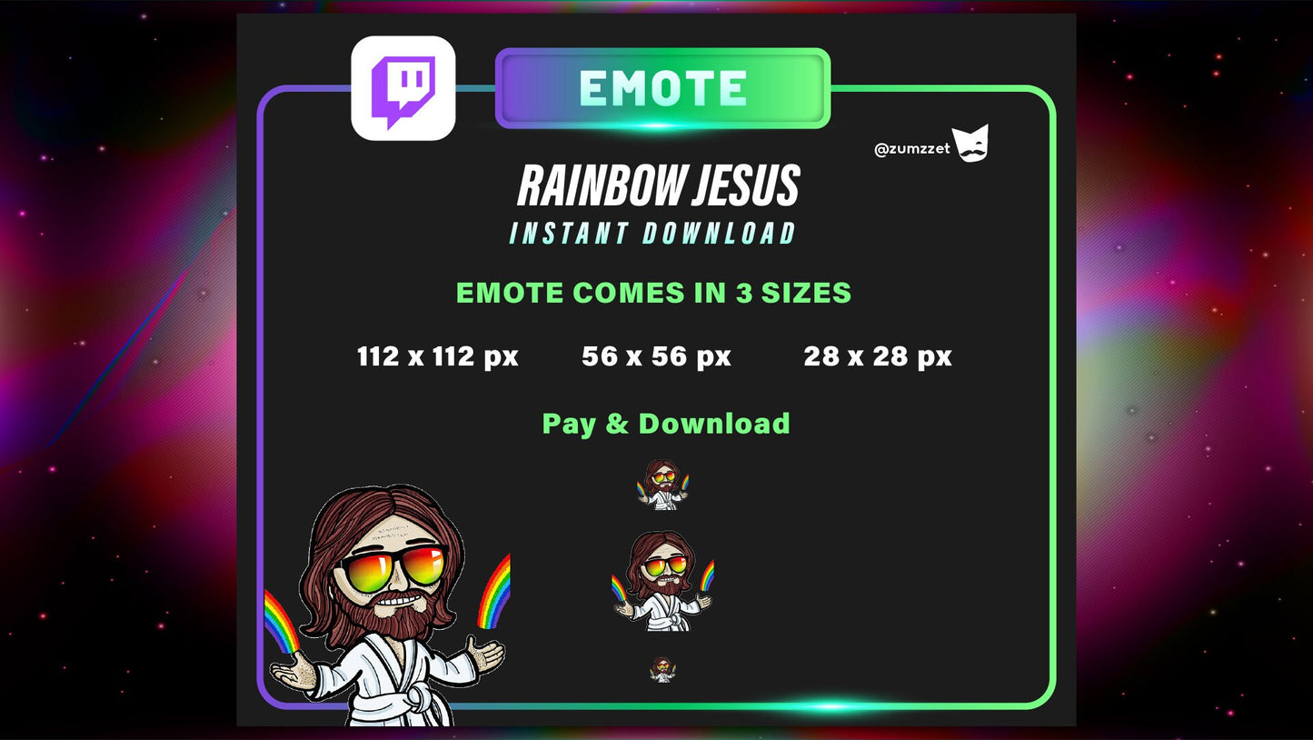 ANIMATED RAINBOW Jesus Emote for Twitch, Streamer, Gaming, Streaming, Stream Emotes
