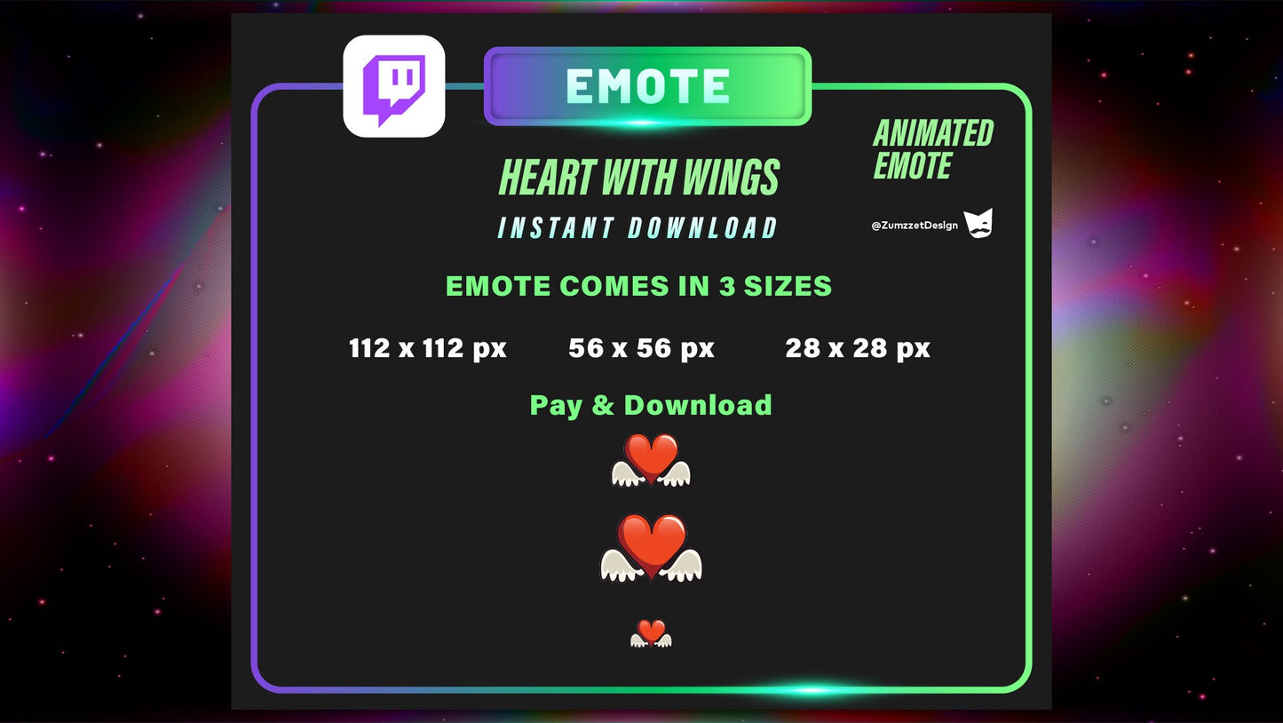 ANIMATED Heart with Wings Emote for Twitch, Streamer, Gaming, Valentines Emote ,Stream Emotes, Love Emote, Red Heart Twitch Emote