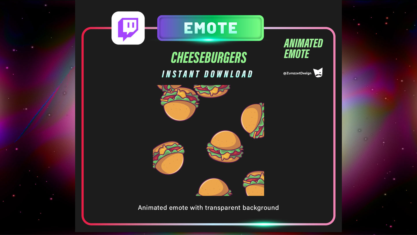 ANIMATED Raining Cheeseburgers Emote for Twitch, Streamer, Gaming, Streaming, Stream Emotes, Gamer Emote