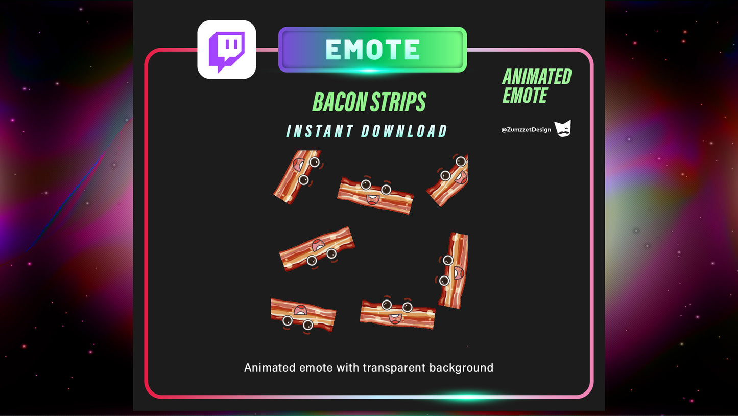 ANIMATED Raining Bacon Strips Emote for Twitch, Streamer, Gaming, Streaming, Stream Emotes, Gamer Emote