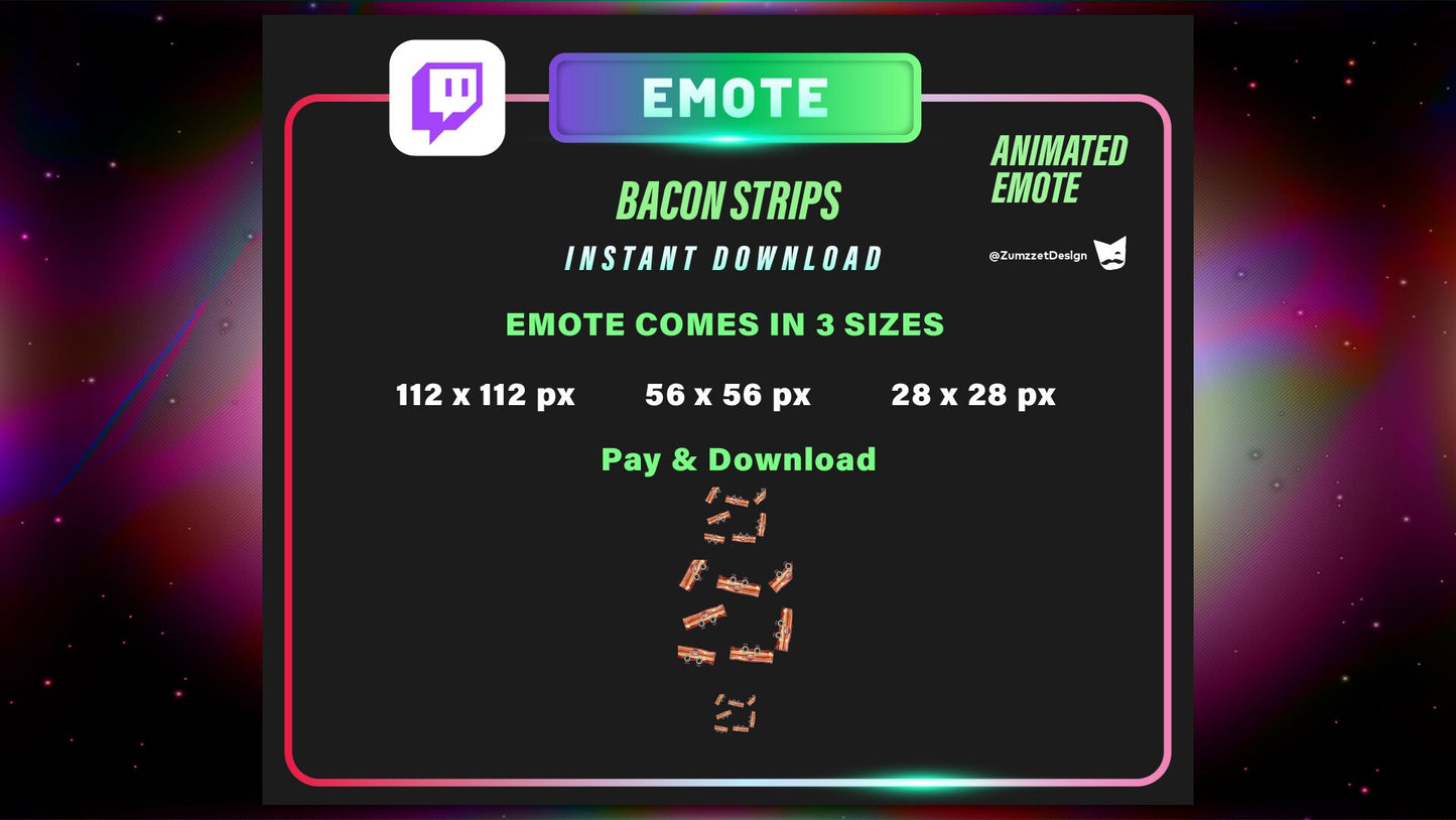 ANIMATED Raining Bacon Strips Emote for Twitch, Streamer, Gaming, Streaming, Stream Emotes, Gamer Emote