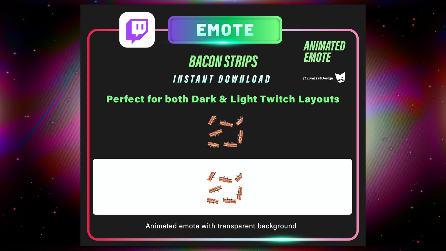 ANIMATED Raining Bacon Strips Emote for Twitch, Streamer, Gaming, Streaming, Stream Emotes, Gamer Emote