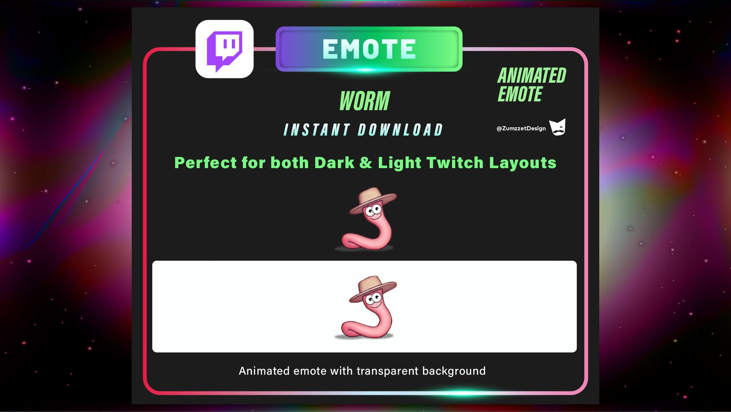 ANIMATED Cowboy Worm Emote for Twitch, Streamer, Gaming, Streaming, Stream Emotes,