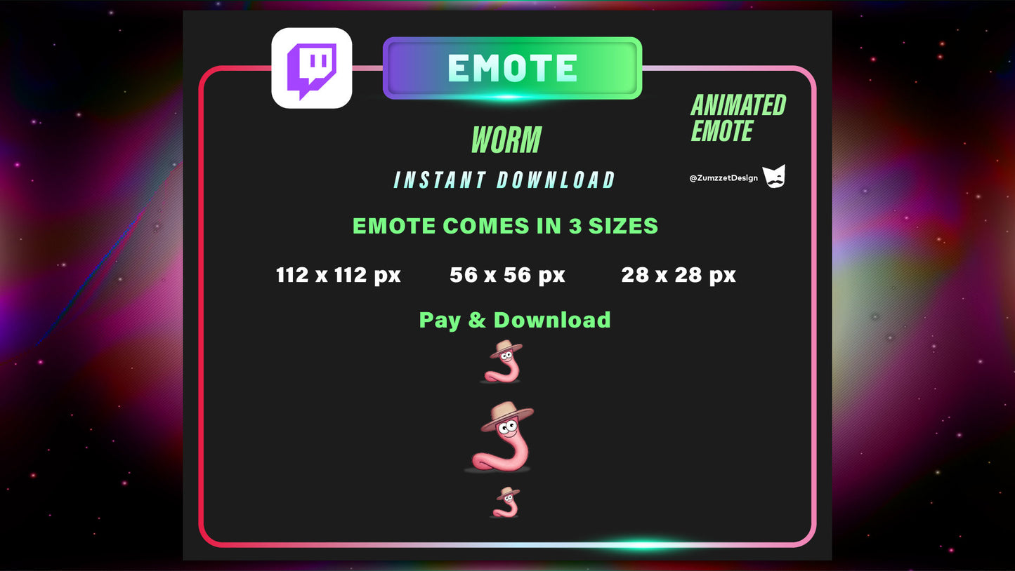 ANIMATED Cowboy Worm Emote for Twitch, Streamer, Gaming, Streaming, Stream Emotes,