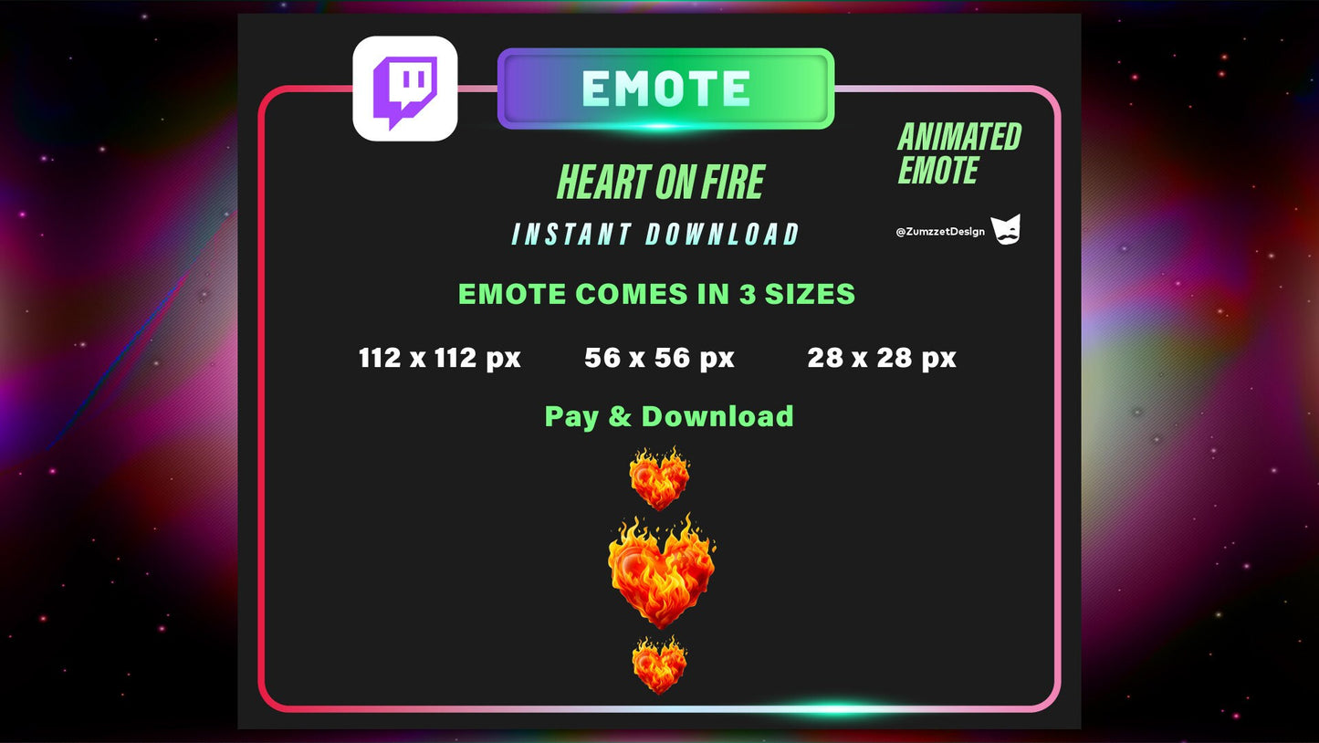ANIMATED Heart on Fire Emote for Twitch, Streamer, Gaming, Streaming, Stream Emotes, Gamer Emote