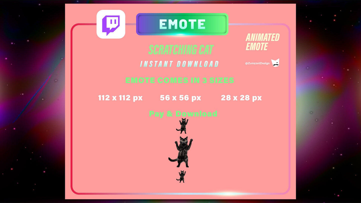 ANIMATED Black Cat for Twitch, Streamer, Gaming, Streaming, Stream Emotes, Cute Cat Emote, Kitty emote