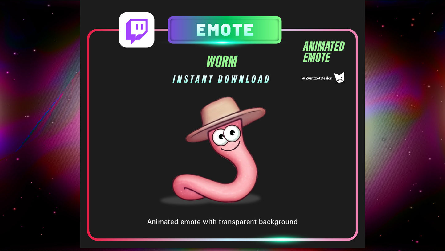 ANIMATED Cowboy Worm Emote for Twitch, Streamer, Gaming, Streaming, Stream Emotes,