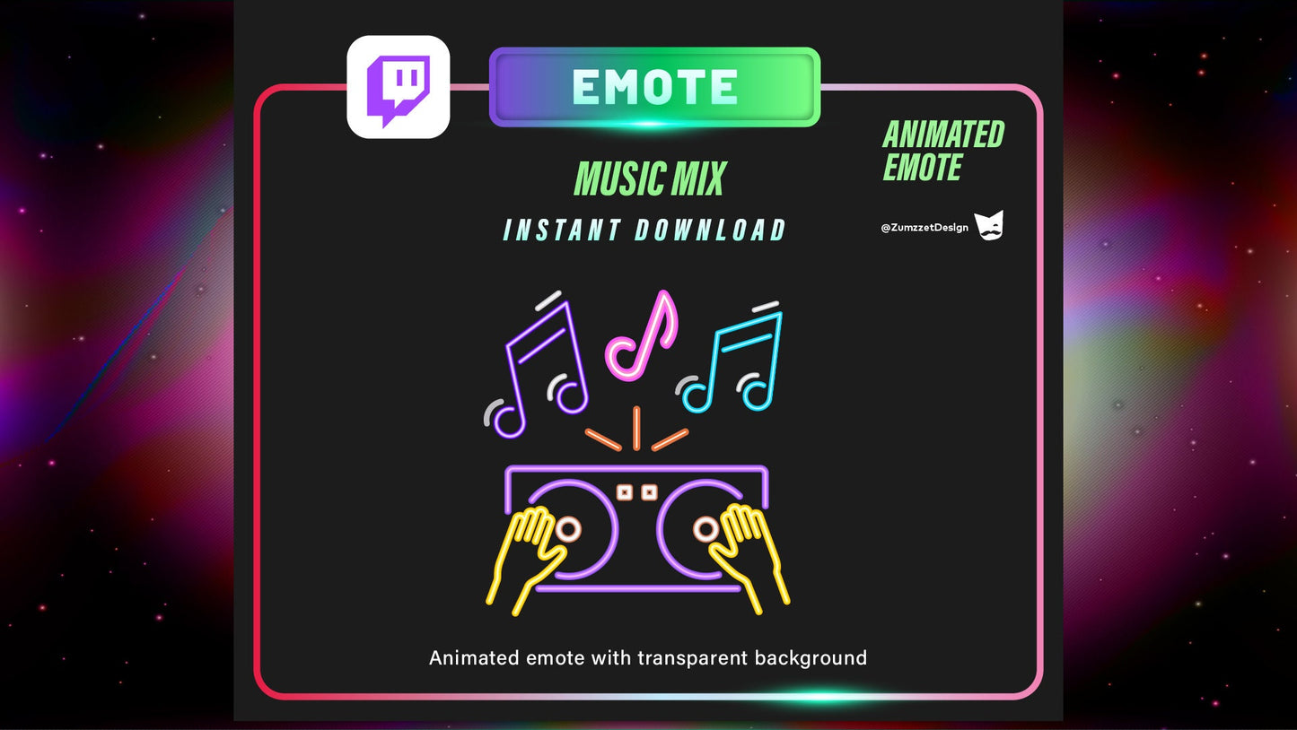ANIMATED Neon Music Mixer Emote for Twitch, Streamer, Gaming, Streaming, Stream Emotes, Gamer Emote, Glowing Emote, EDM streamers