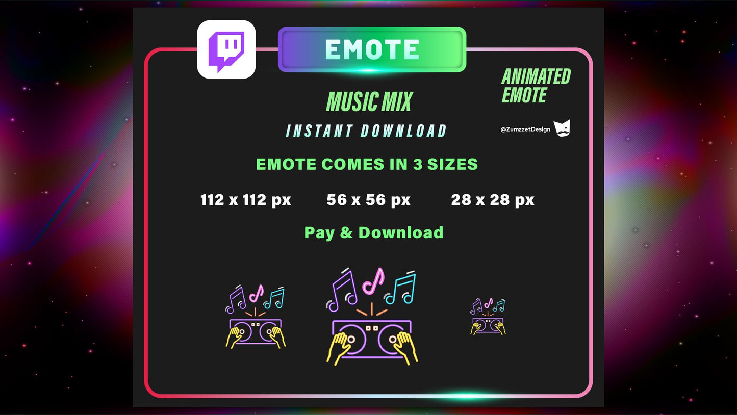 ANIMATED Neon Music Mixer Emote for Twitch, Streamer, Gaming, Streaming, Stream Emotes, Gamer Emote, Glowing Emote, EDM streamers