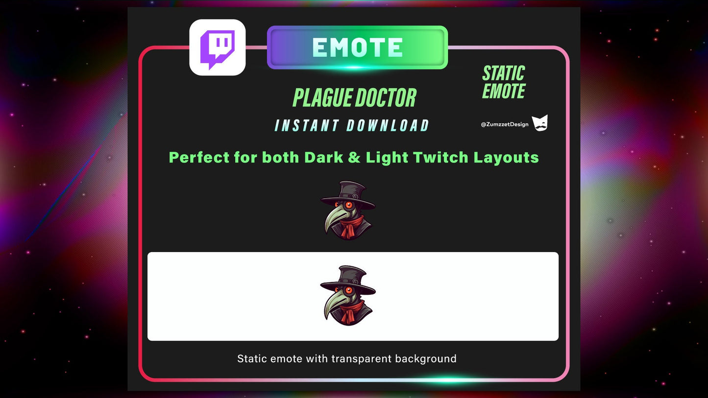 STATIC Plague Doctor Emote for Twitch, Gaming, Streaming, Stream Emotes, Halloween Emote, Spooky Emote,