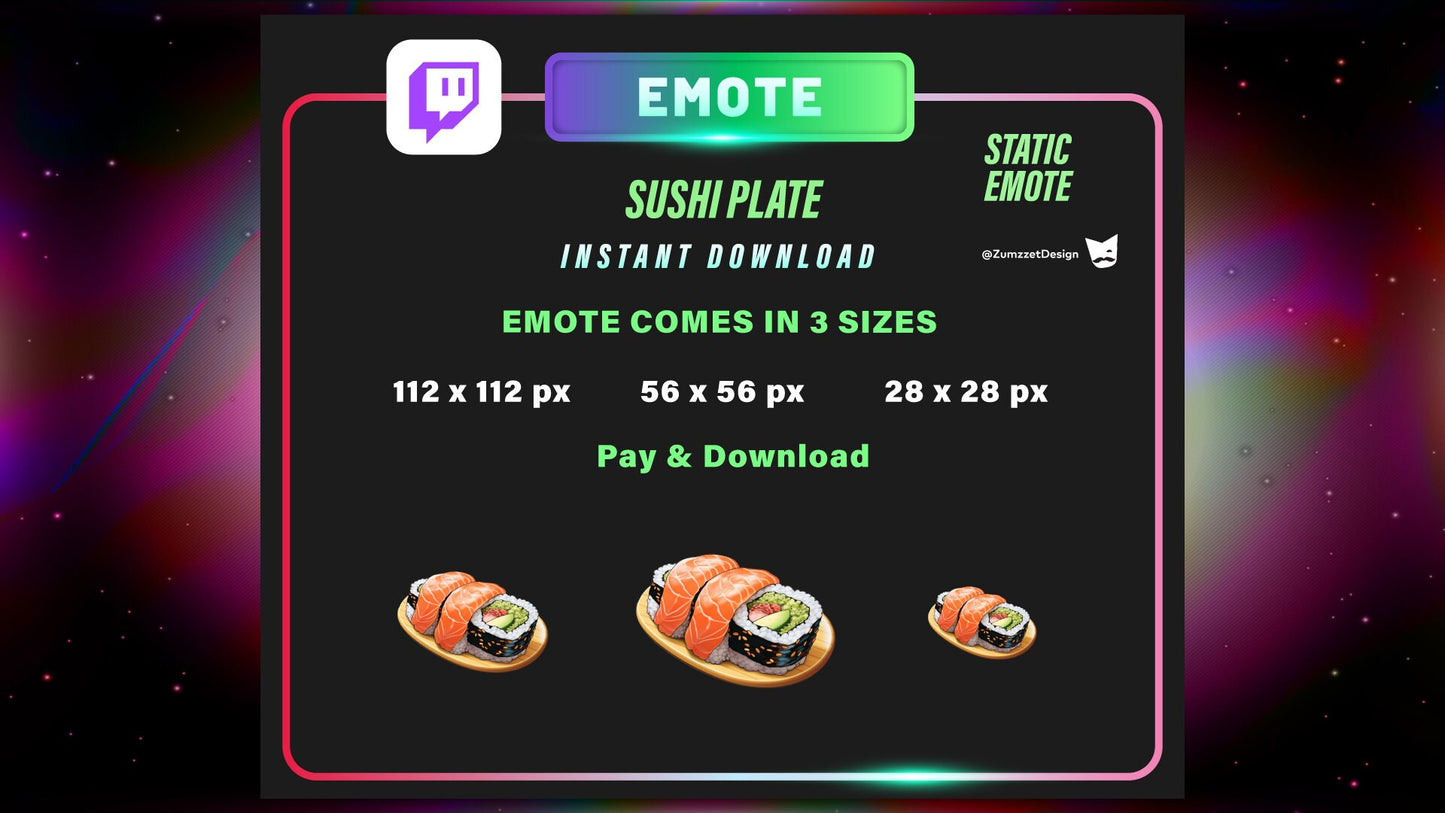 STATIC Sushi Emote Set for Twitch, Streamer, Gaming, Streaming, Stream Emotes, Gamer Emote, Food emote,