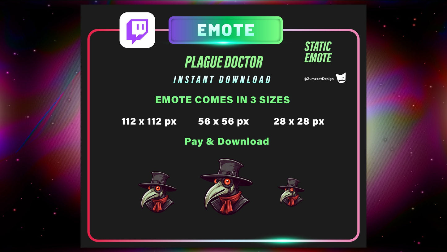 STATIC Plague Doctor Emote for Twitch, Gaming, Streaming, Stream Emotes, Halloween Emote, Spooky Emote,