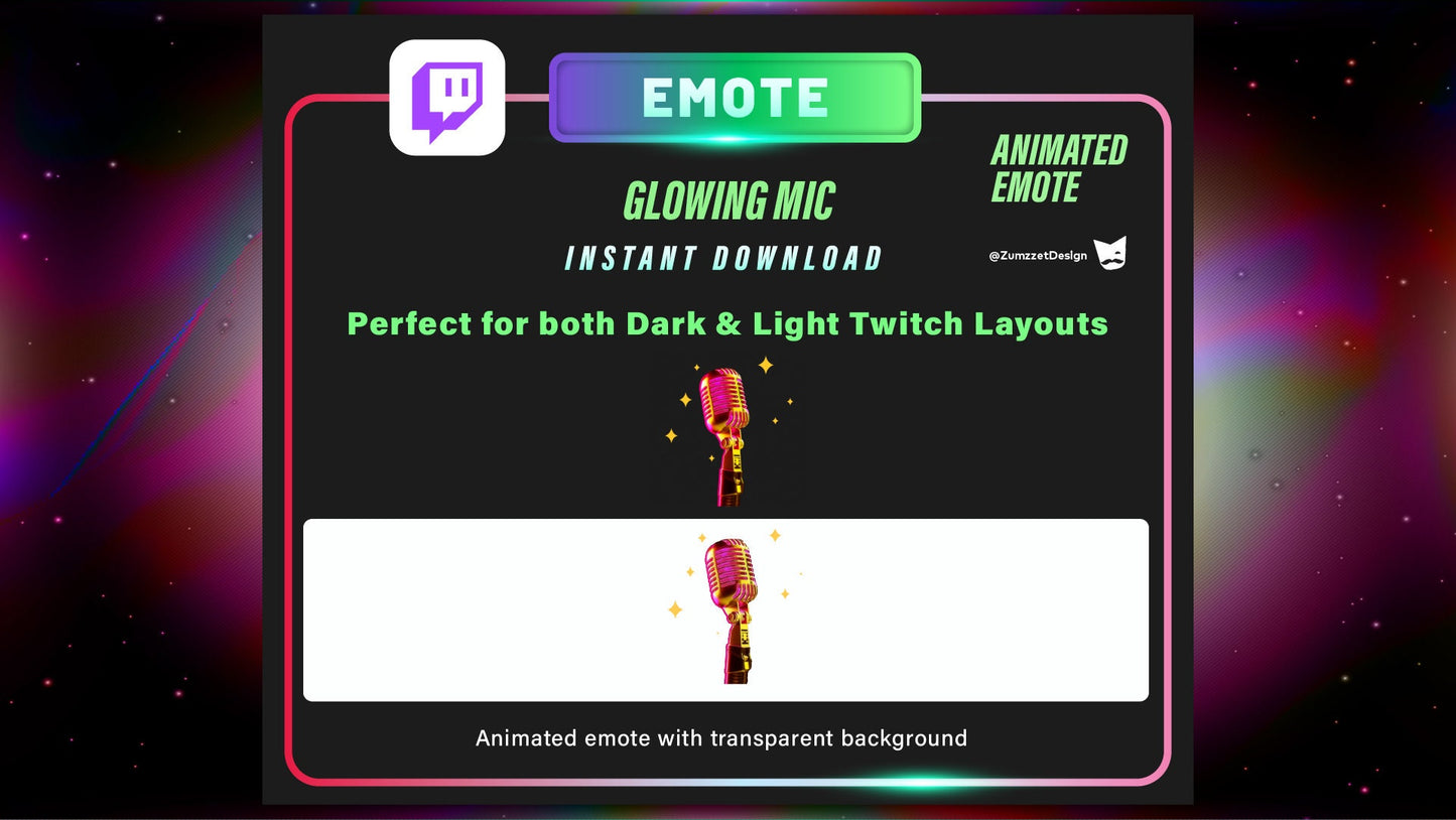 ANIMATED Golden Pink Microphone Emote for Twitch, Streamer, Streaming, Stream Emotes, Gamer Emote, DJ Emote, Music Emote