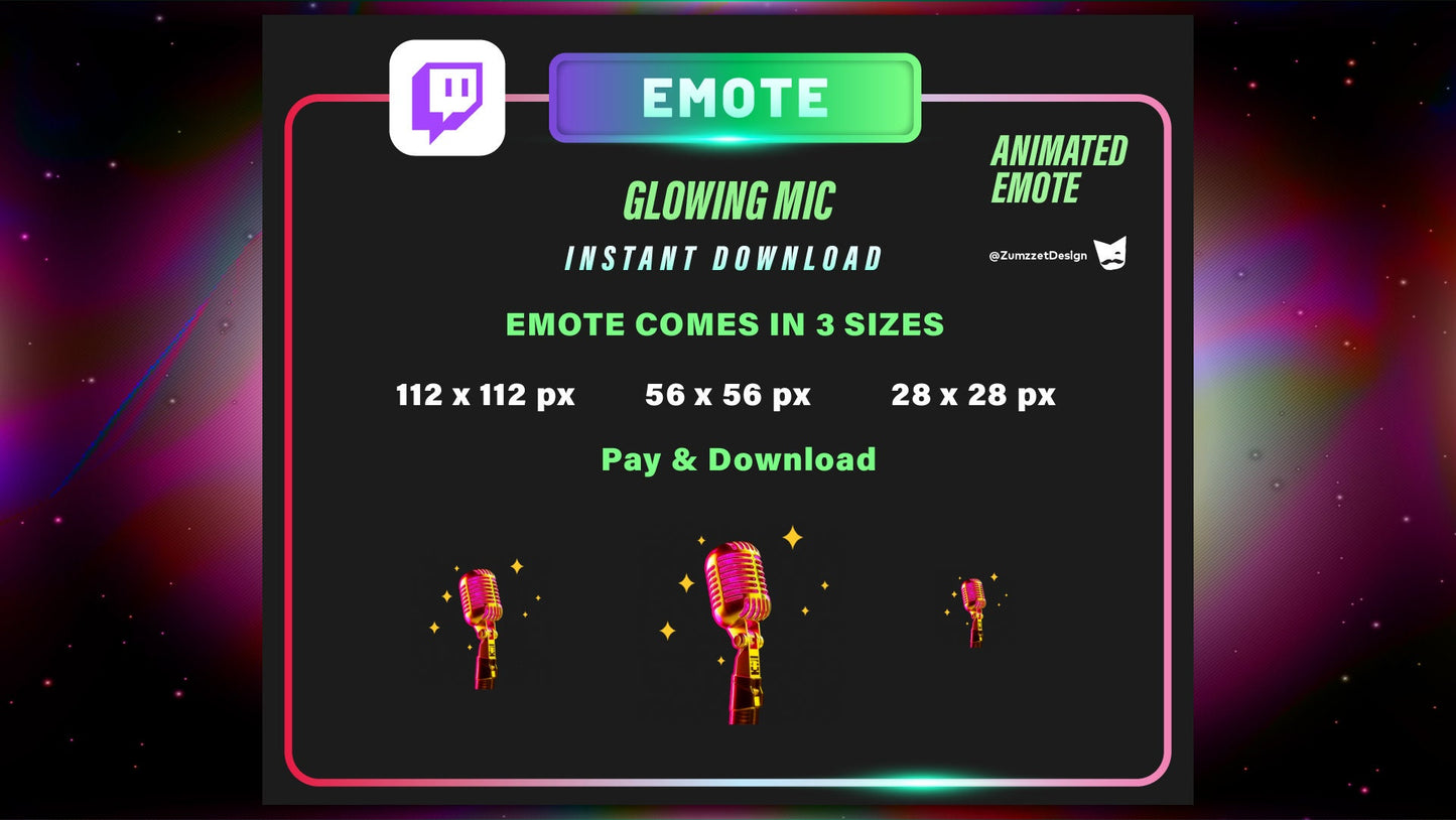 ANIMATED Golden Pink Microphone Emote for Twitch, Streamer, Streaming, Stream Emotes, Gamer Emote, DJ Emote, Music Emote