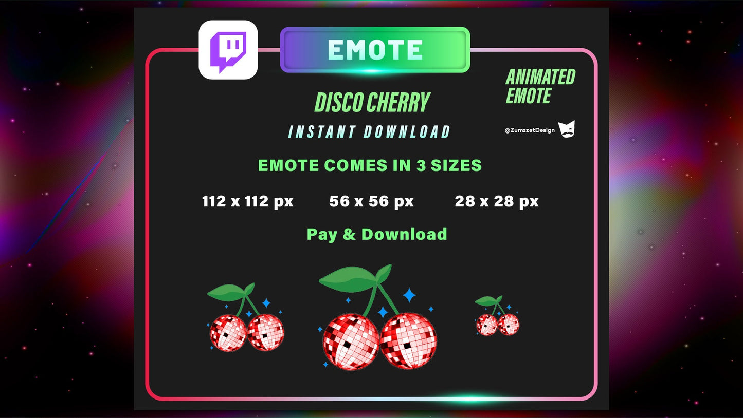 ANIMATED Disco ball Cherry Emote for Twitch, Streamer, Streaming, Stream Emotes, Gamer Emote, DJ Emote, Fruit Emote
