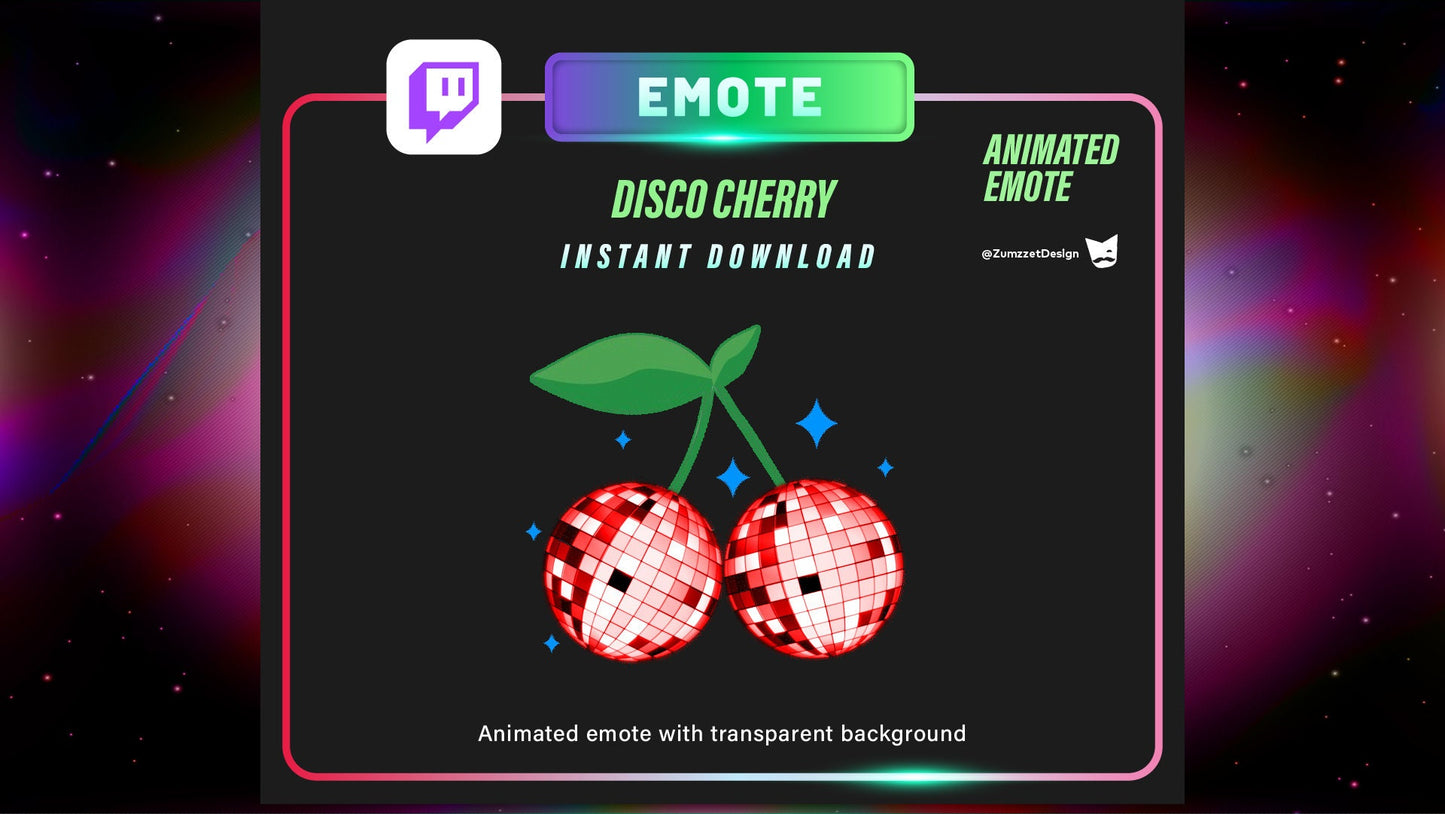 ANIMATED Disco ball Cherry Emote for Twitch, Streamer, Streaming, Stream Emotes, Gamer Emote, DJ Emote, Fruit Emote