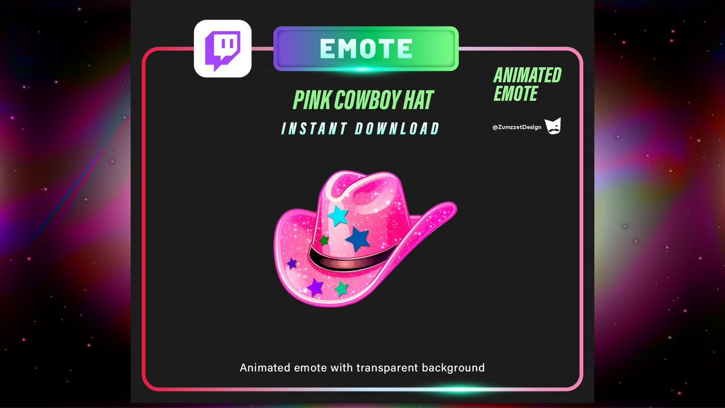 ANIMATED Pink Cowboy Cowboy Western Hat Emote for Twitch, Streamer, Gaming, Streaming, Stream Emotes, Gamer Emote,