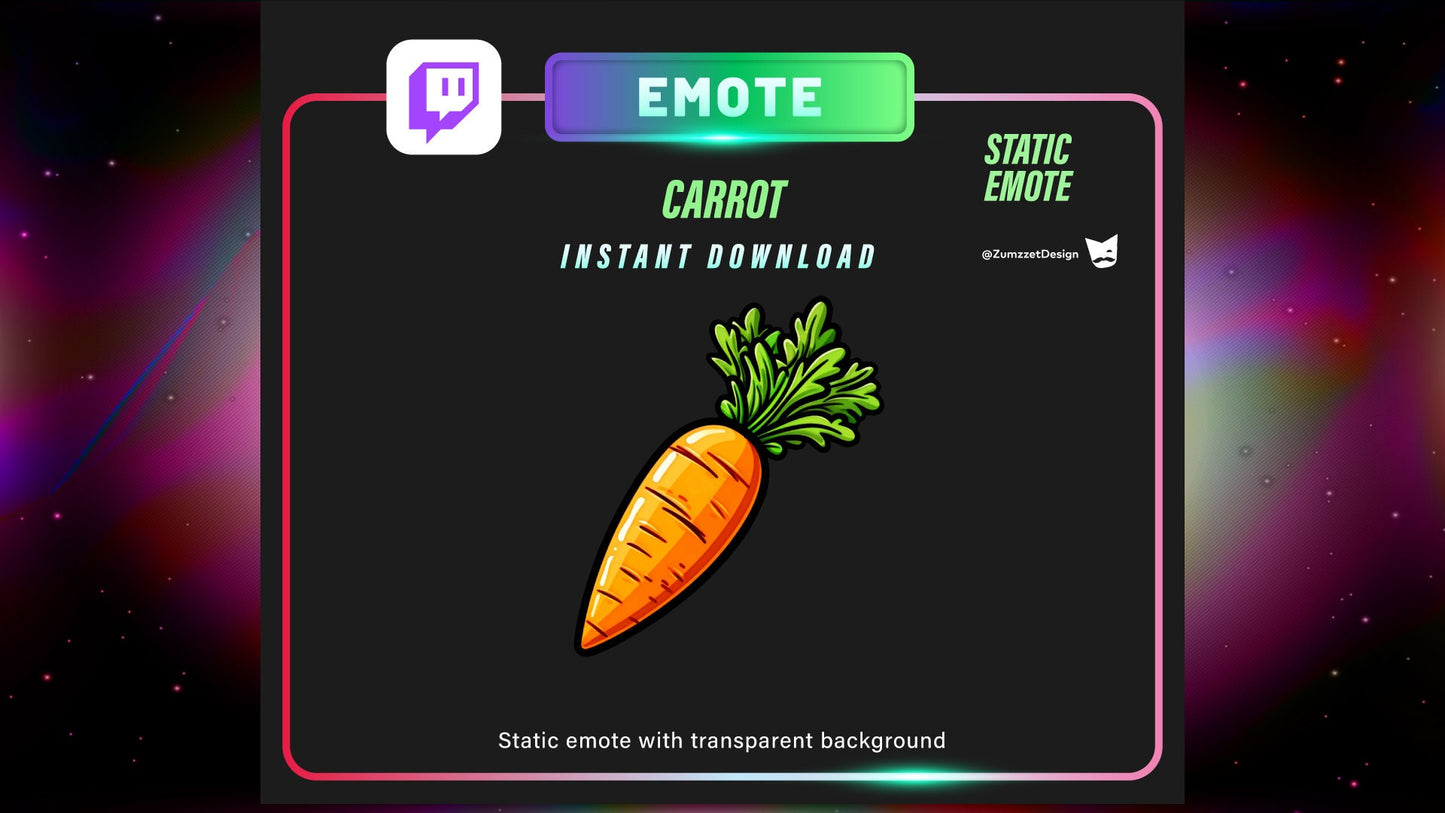 STATIC Carrot Emote for Twitch, Streamer, Gaming, Streaming, Stream Emote, Food Emote, Vegetables Emote