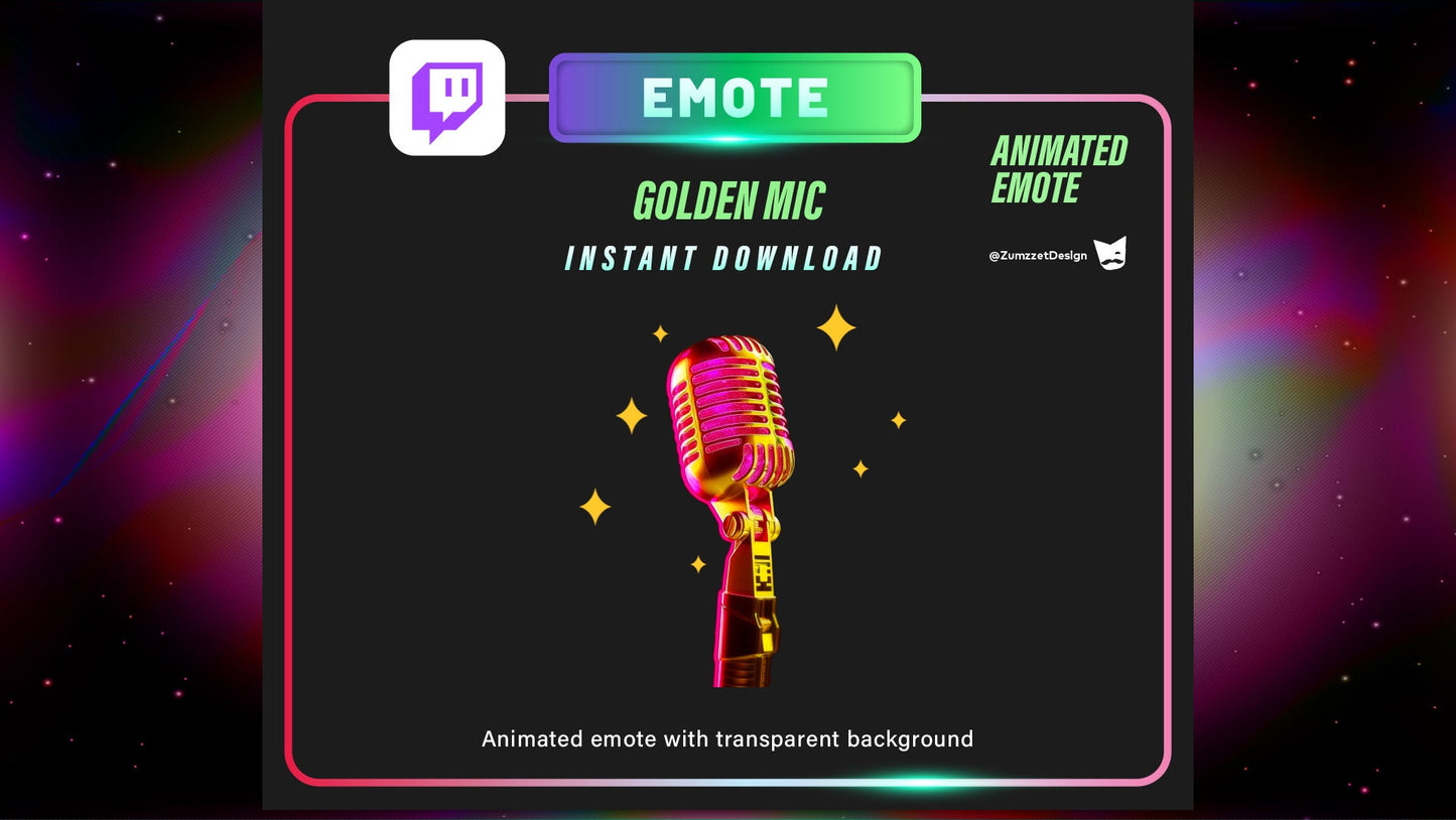 ANIMATED Golden Pink Microphone Emote for Twitch, Streamer, Streaming, Stream Emotes, Gamer Emote, DJ Emote, Music Emote