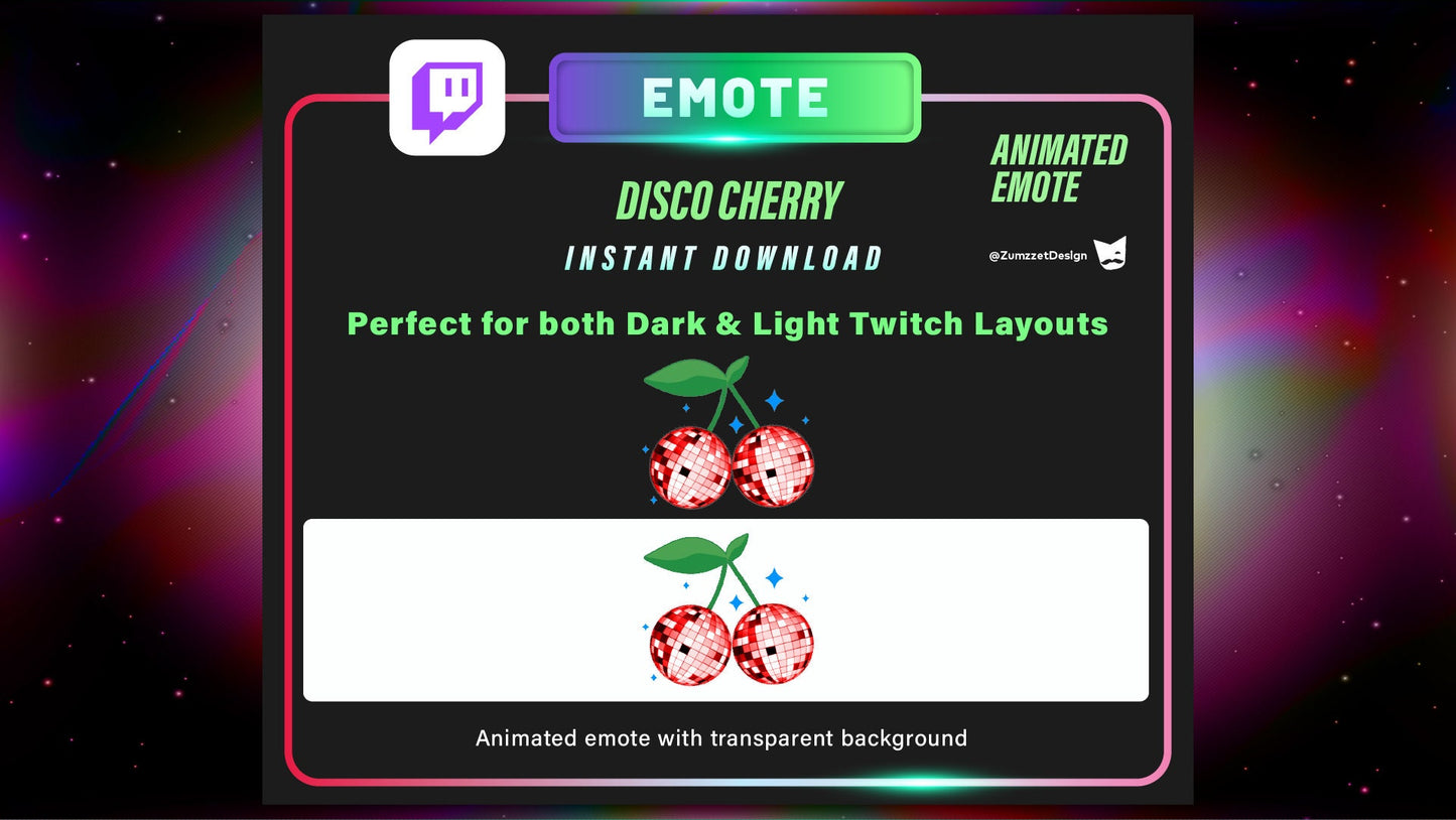 ANIMATED Disco ball Cherry Emote for Twitch, Streamer, Streaming, Stream Emotes, Gamer Emote, DJ Emote, Fruit Emote