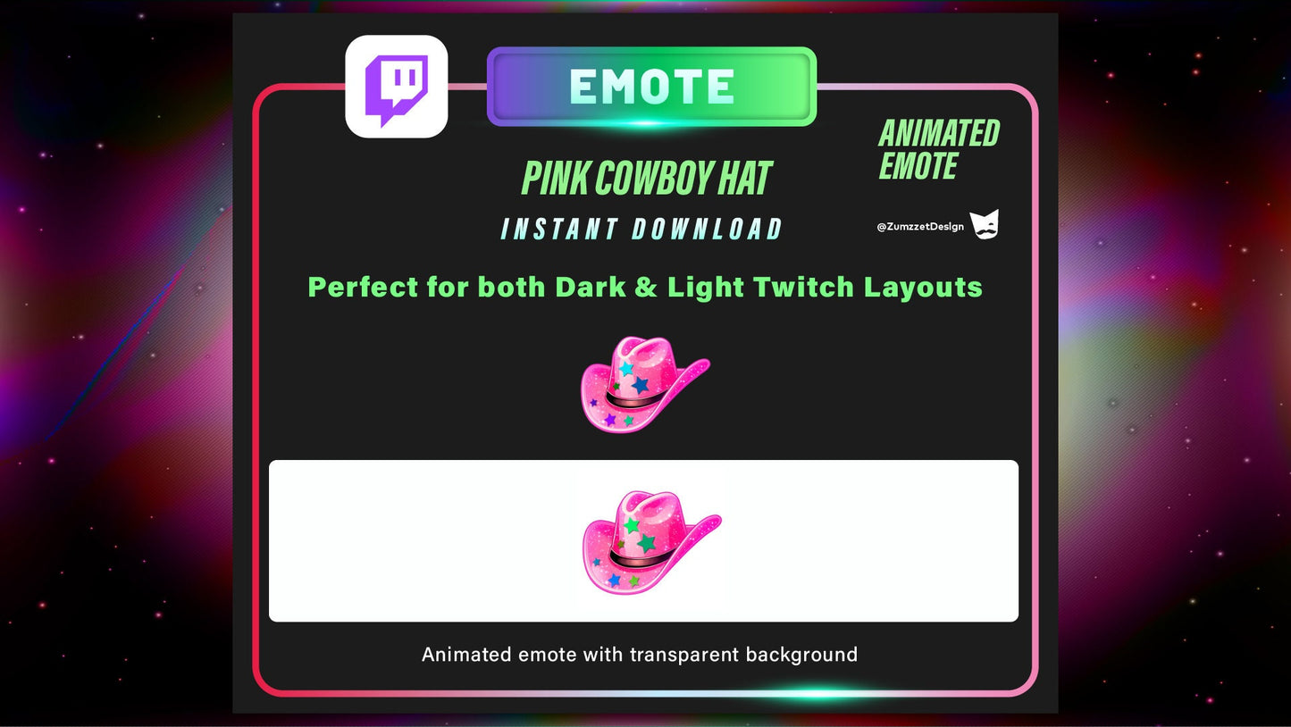 ANIMATED Pink Cowboy Cowboy Western Hat Emote for Twitch, Streamer, Gaming, Streaming, Stream Emotes, Gamer Emote,