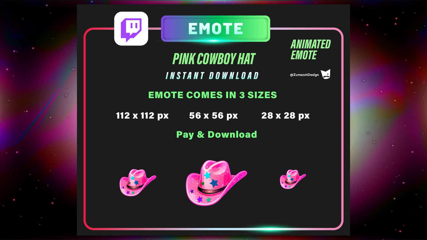ANIMATED Pink Cowboy Cowboy Western Hat Emote for Twitch, Streamer, Gaming, Streaming, Stream Emotes, Gamer Emote,