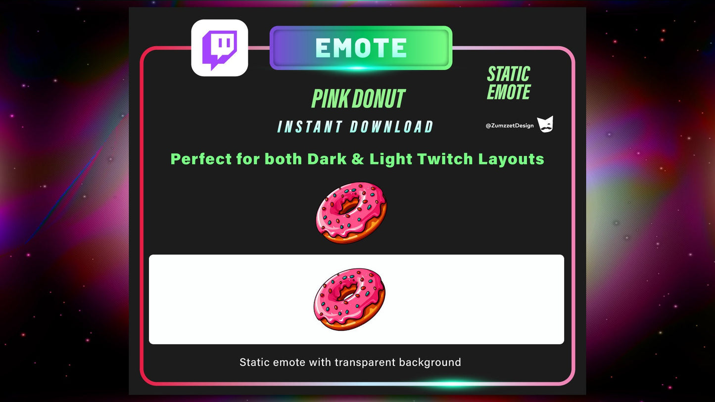 STATIC PINK Donut Emote Set for Twitch, Streamer, Gaming, Streaming, Stream Emotes, Gamer Emote, Food emote