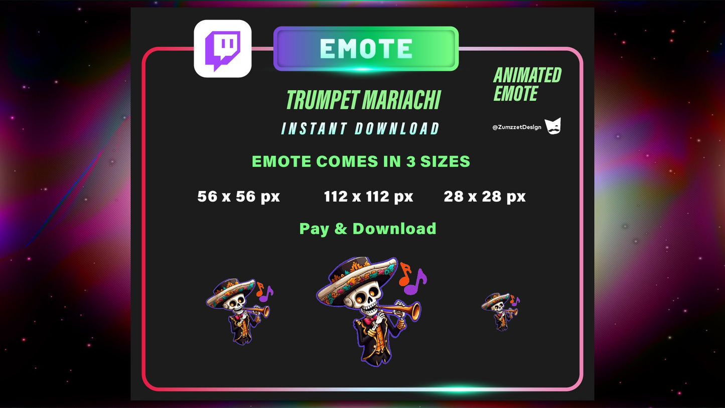 ANIMATED Mariachi Skull Emote for Twitch, Streaming, Stream Emotes, Skeleton Emote, Skull Emote, Dia de los muertos Emote, Spooky Emote