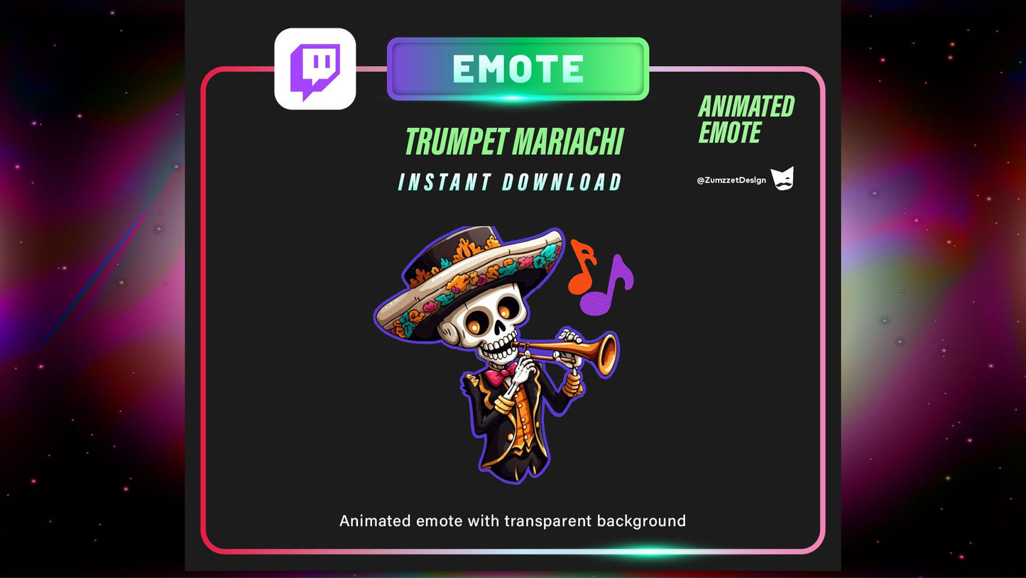 ANIMATED Mariachi Skull Emote for Twitch, Streaming, Stream Emotes, Skeleton Emote, Skull Emote, Dia de los muertos Emote, Spooky Emote