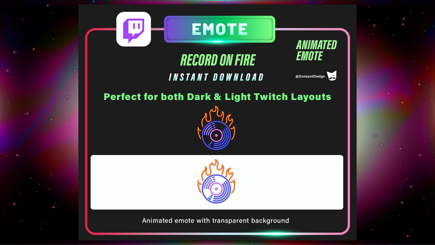 ANIMATED Neon Record on Fire Emote for Twitch, Streamer, Gaming, Streaming, Stream Emotes, Gamer Emote, Glowing Emote, Music Emote, Dj Emote