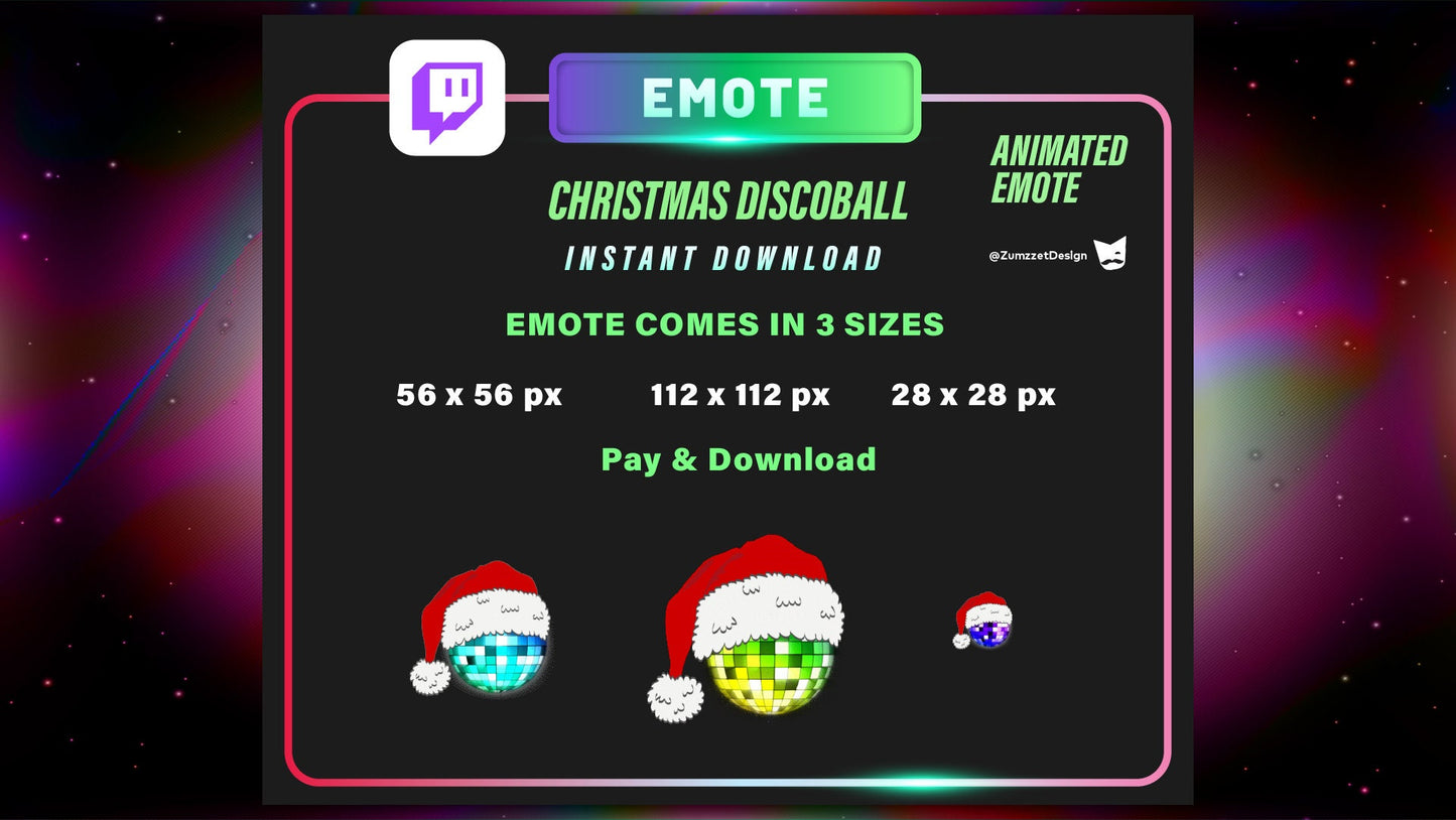 ANIMATED Disco Ball Christmas for Twitch, Streamer, Gaming, Streaming, Stream Emotes, Music Emote, Dj Emote, Xmas Emote, Winter Emote