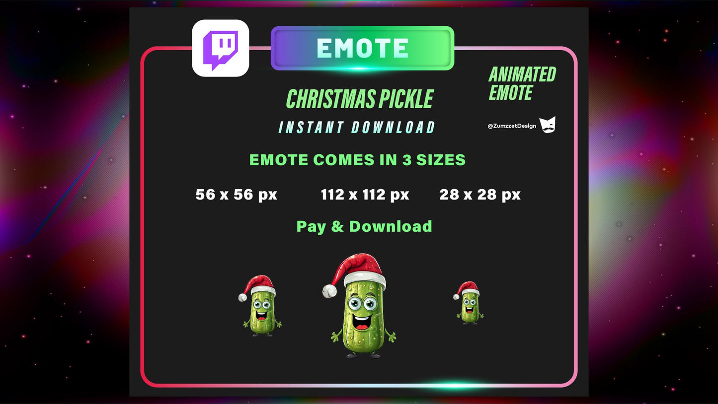 ANIMATED + STATIC Christmas Pickle for Twitch, Streamer, Stream Emotes, Christmas Emote, Dill Pickle Emote, Winter Emote, Xmas Emote