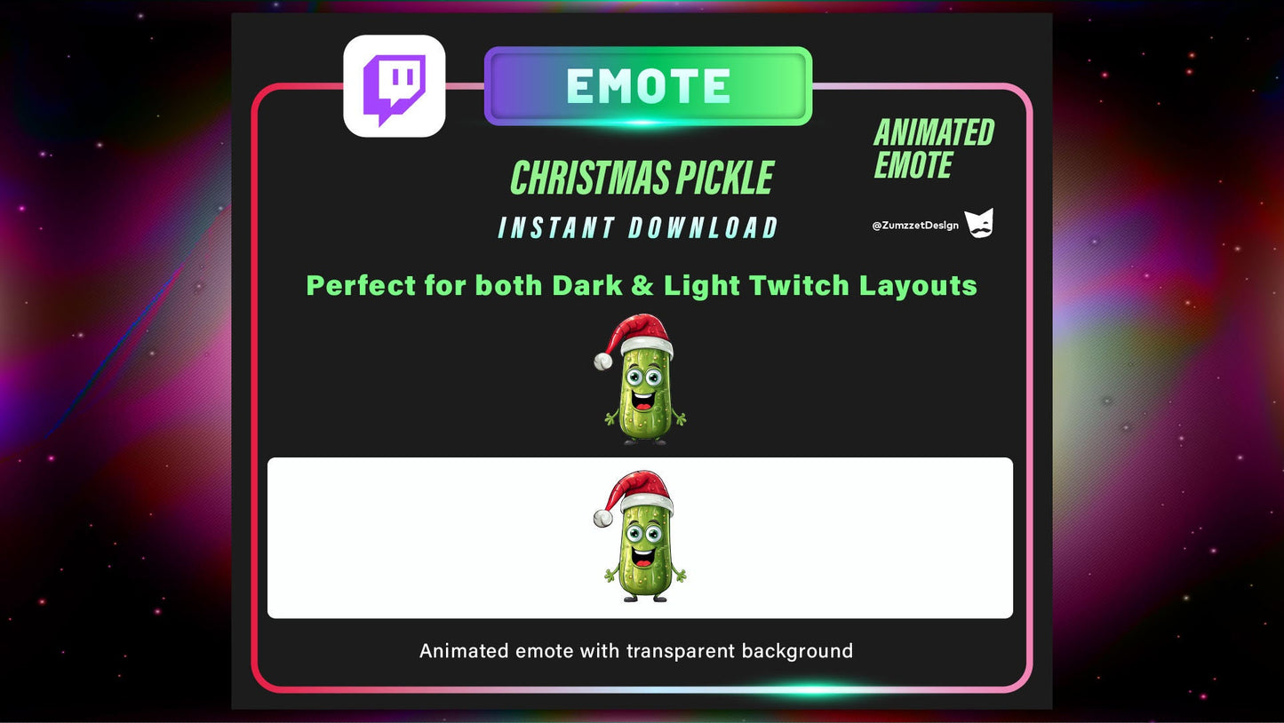 ANIMATED + STATIC Christmas Pickle for Twitch, Streamer, Stream Emotes, Christmas Emote, Dill Pickle Emote, Winter Emote, Xmas Emote