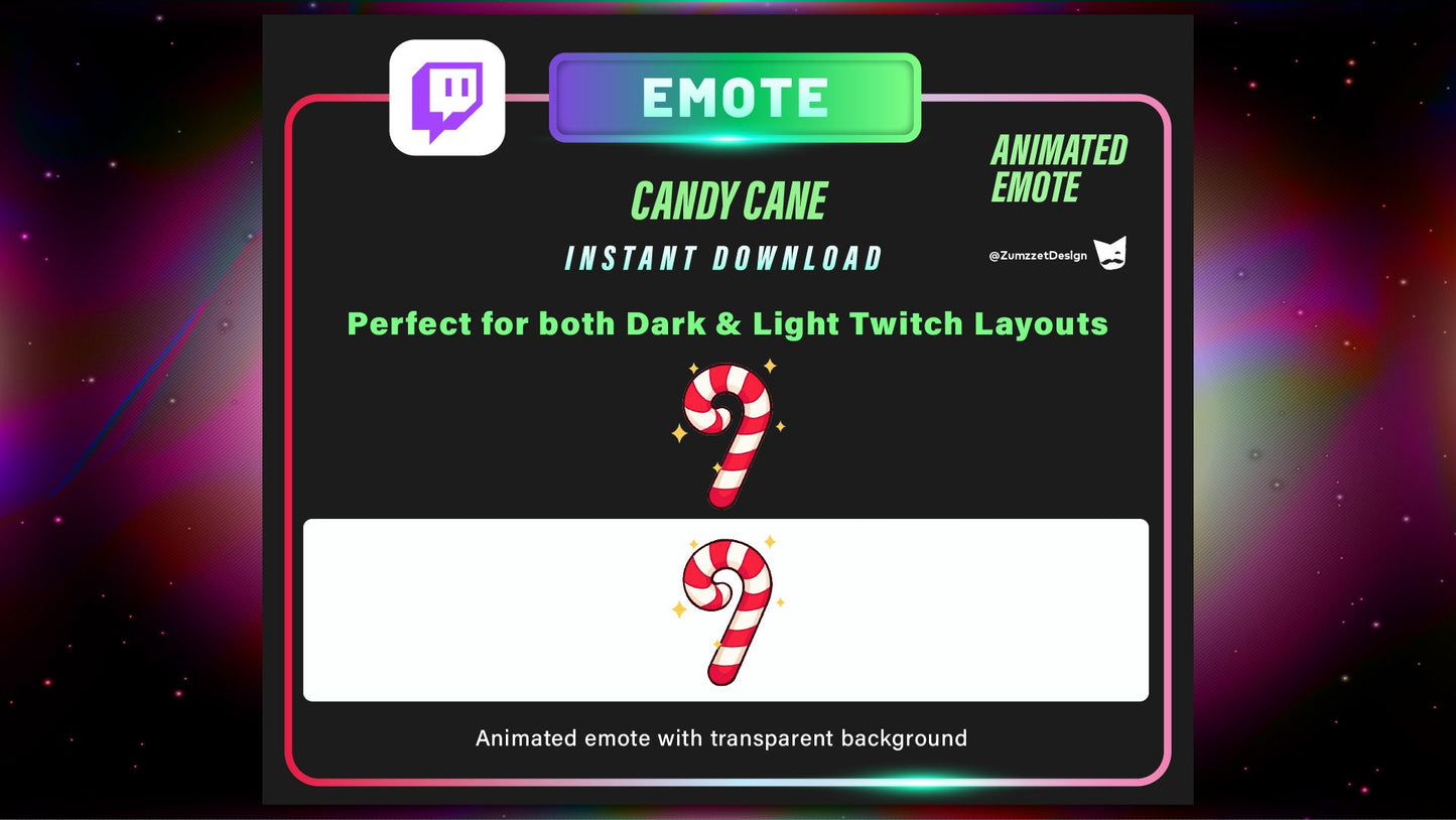 ANIMATED Candycane for Twitch, Streamer, Stream Emotes, Christmas Emote, Winter Emote, Xmas Emote