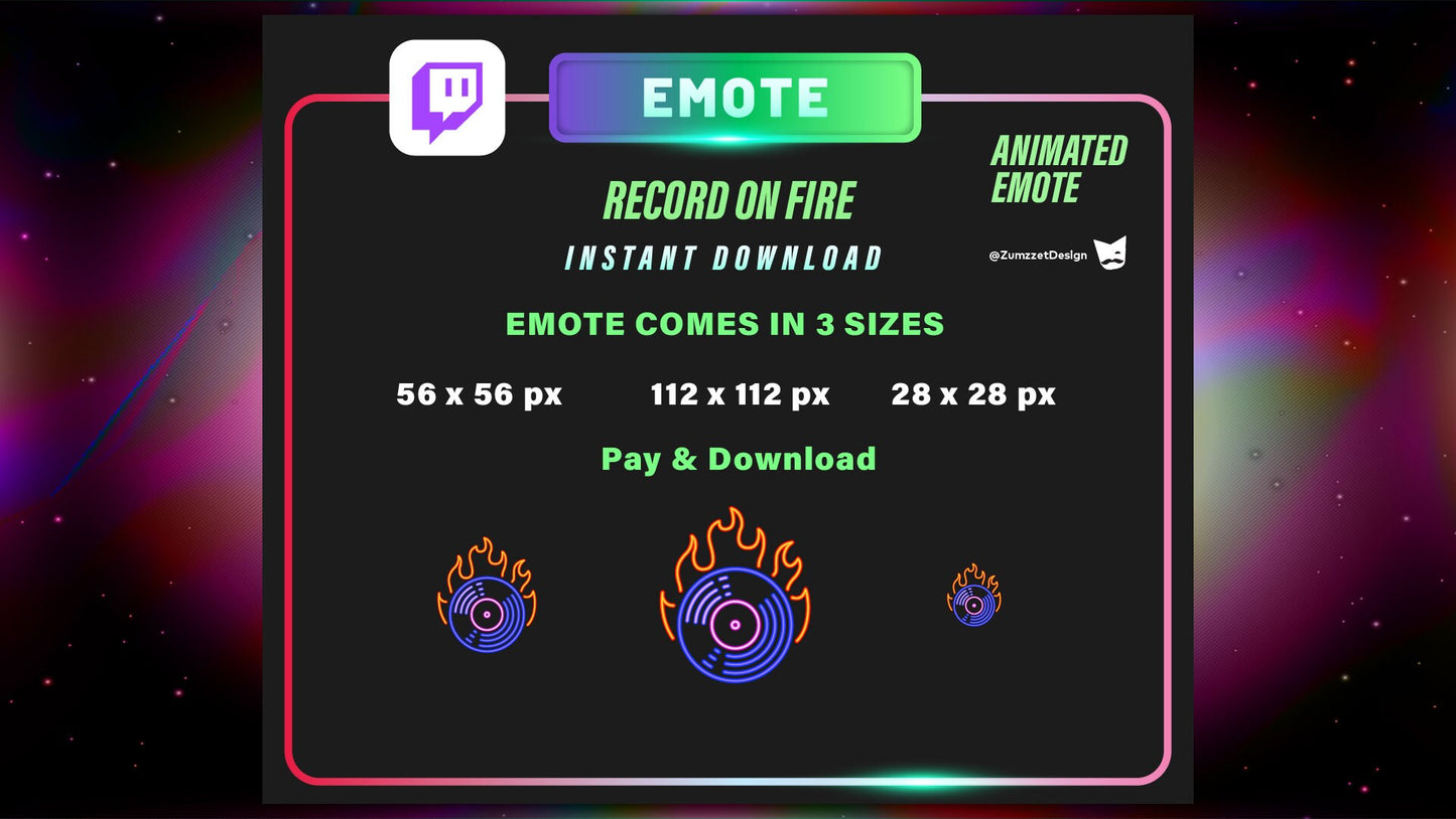 ANIMATED Neon Record on Fire Emote for Twitch, Streamer, Gaming, Streaming, Stream Emotes, Gamer Emote, Glowing Emote, Music Emote, Dj Emote