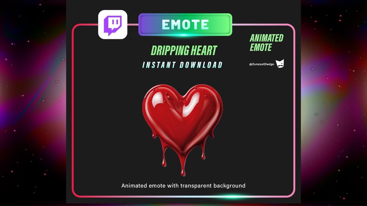 ANIMATED Dripping Heart Emote for Twitch, Streamer, Gaming, Streaming, Stream Emotes, Love Emote, Valentines Emote, Drip Heart