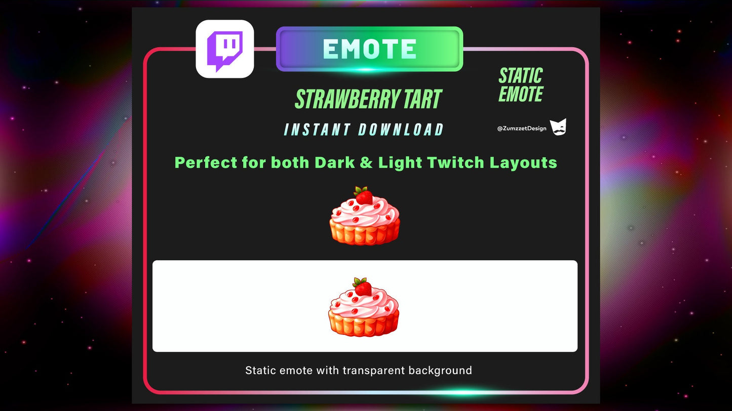 STATIC Strawberry Tart Emote Set for Twitch, Streamer, Gaming, Streaming, Stream Emotes, Gamer Emote, Food emote, Dessert Emote