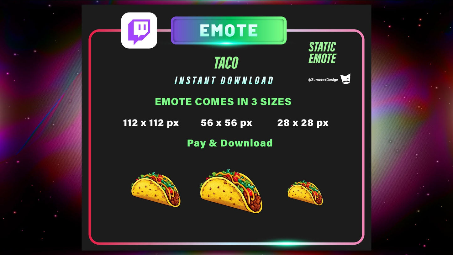 STATIC TACO Emote Set for Twitch, Streamer, Gaming, Streaming, Stream Emotes, Gamer Emote, Food emote,