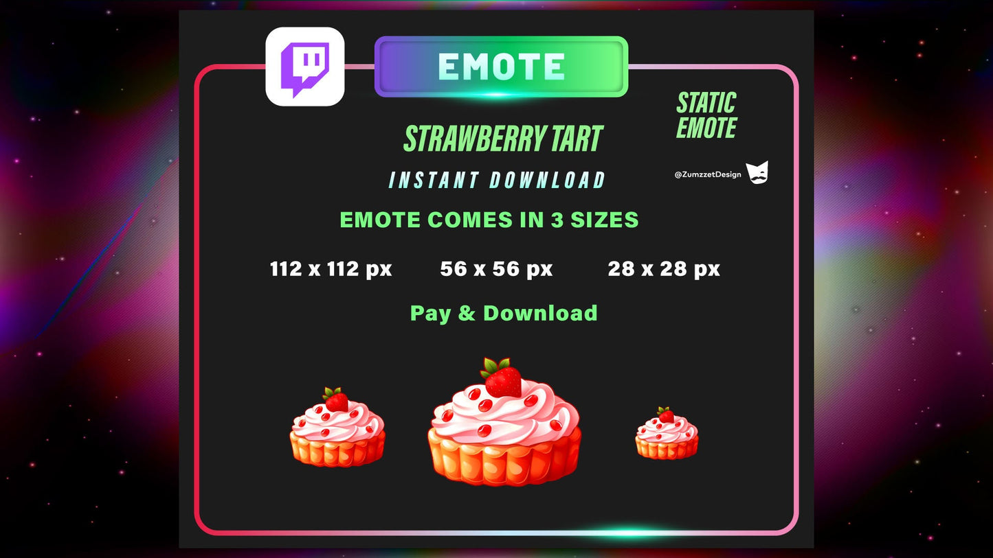 STATIC Strawberry Tart Emote Set for Twitch, Streamer, Gaming, Streaming, Stream Emotes, Gamer Emote, Food emote, Dessert Emote