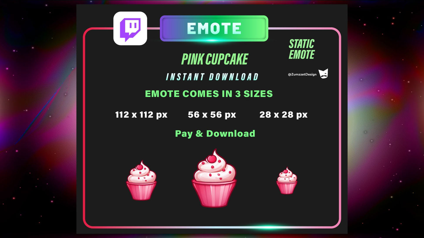 STATIC Pink Cupcake Emote Set for Twitch, Streamer, Gaming, Streaming, Stream Emotes, Gamer Emote, Food emote, Dessert Emote