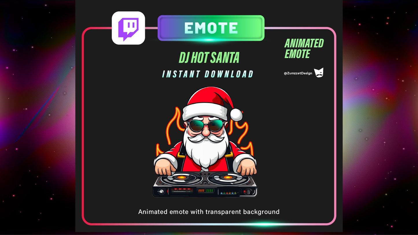 ANIMATED + STATIC DJ Santa Clause Emote for Twitch, Streamer, Gaming, Streaming, Stream Emotes, Gamer Emote, Music Emote, Christmas Emote