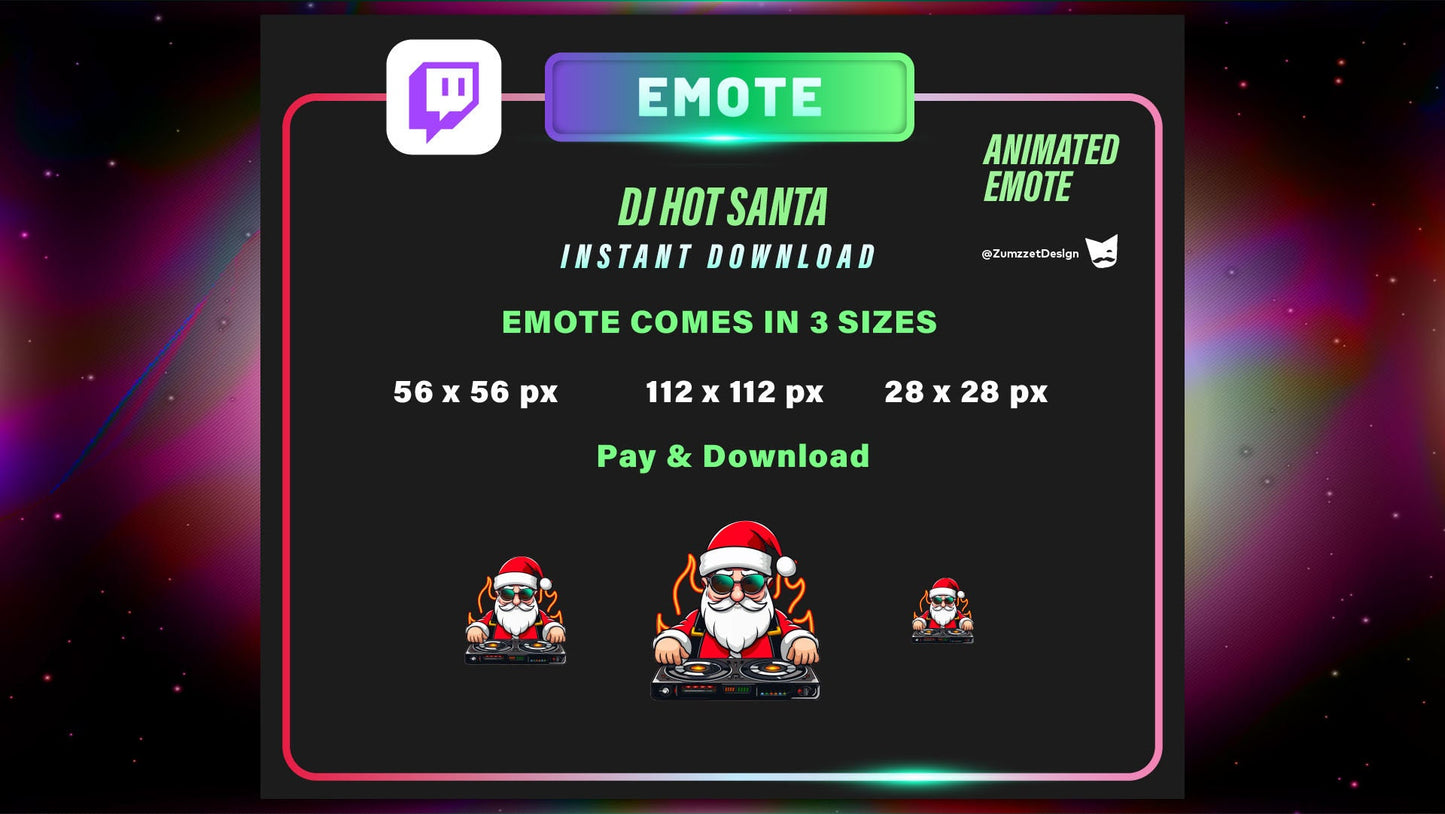 ANIMATED + STATIC DJ Santa Clause Emote for Twitch, Streamer, Gaming, Streaming, Stream Emotes, Gamer Emote, Music Emote, Christmas Emote