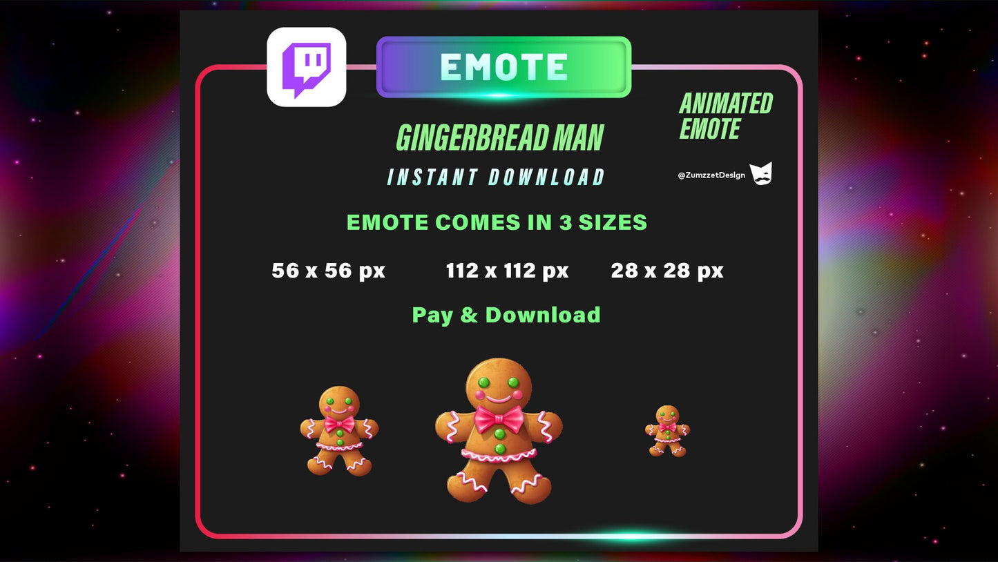 ANIMATED Ginger Bread Man Emote for Twitch, Streamer, Gaming, Streaming, Stream Emotes, Winter Emote, Holiday Emote