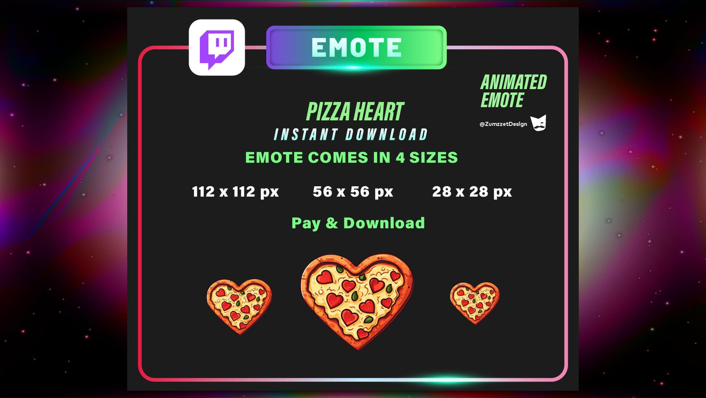 ANIMATED + STATIC Pepperoni Pizza Heart Emote for Twitch, Streamer, Gaming, Streaming, Stream Emotes, Gamer Emote, Food emote