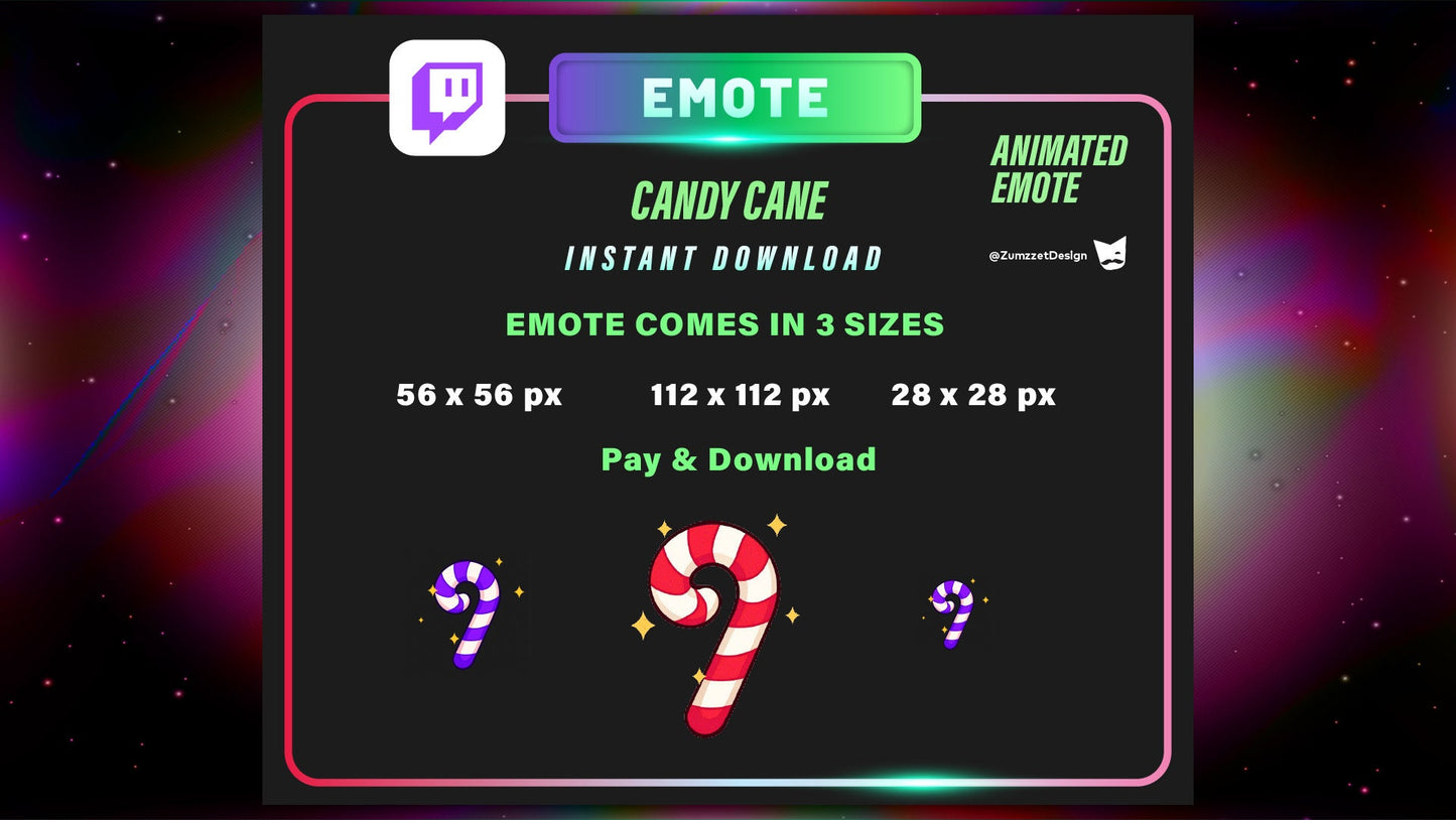 ANIMATED Candycane for Twitch, Streamer, Stream Emotes, Christmas Emote, Winter Emote, Xmas Emote