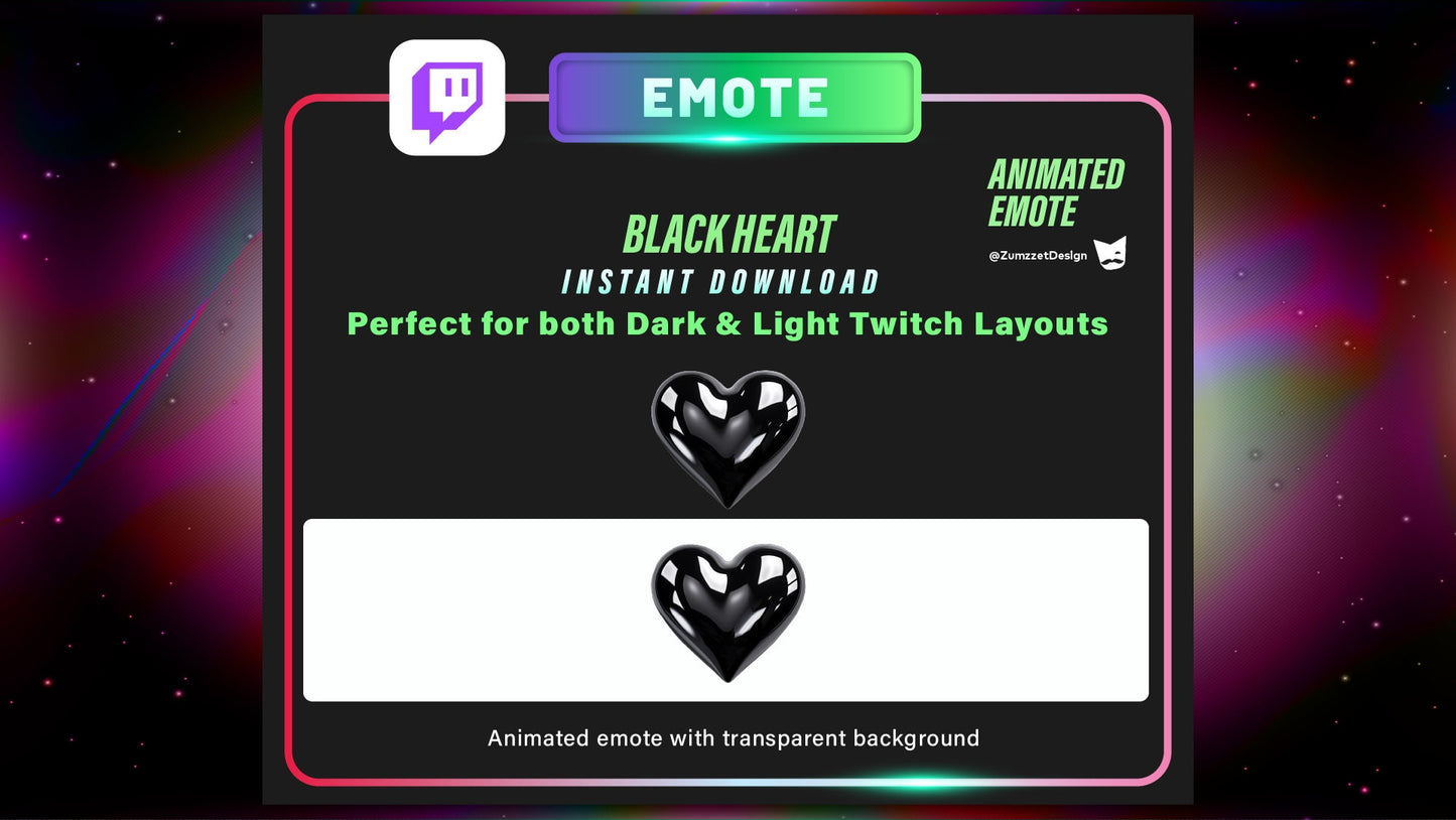 ANIMATED Black Glossy Heart for Twitch, Gaming, Streaming, Stream Emotes, Love Emote,