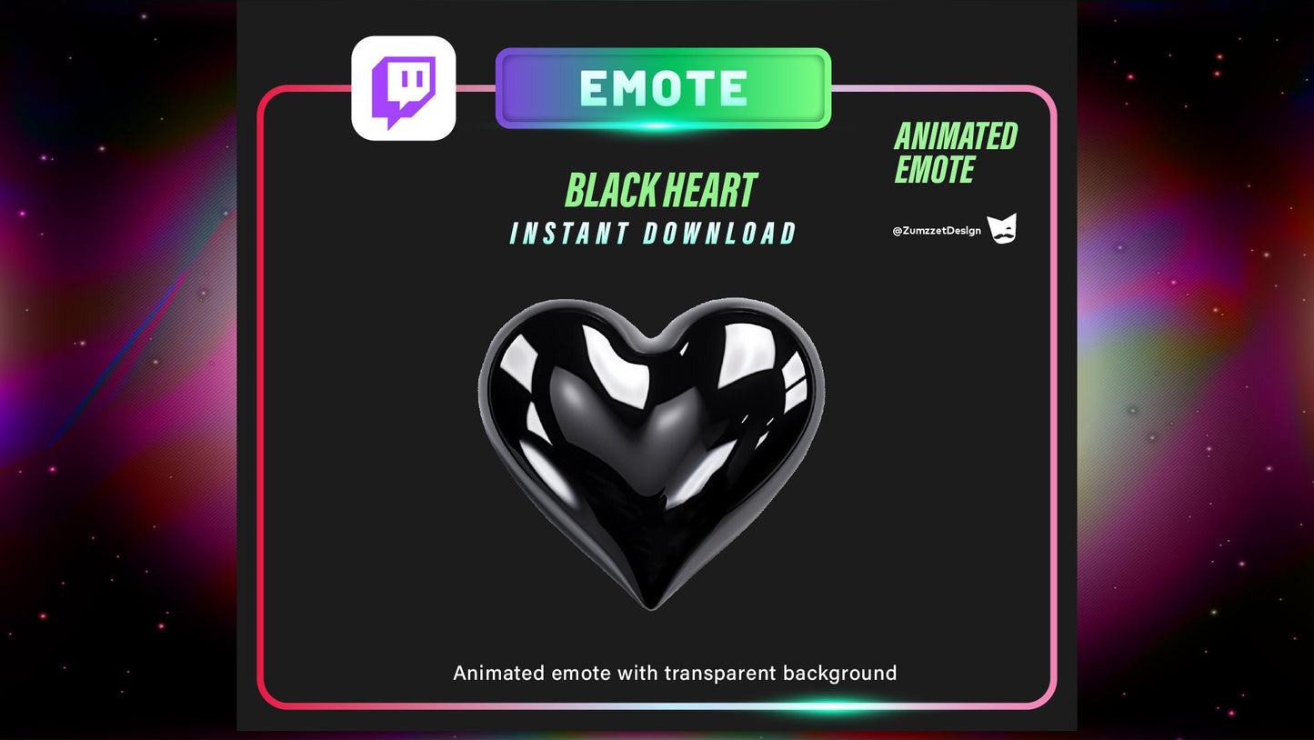ANIMATED Black Glossy Heart for Twitch, Gaming, Streaming, Stream Emotes, Love Emote,