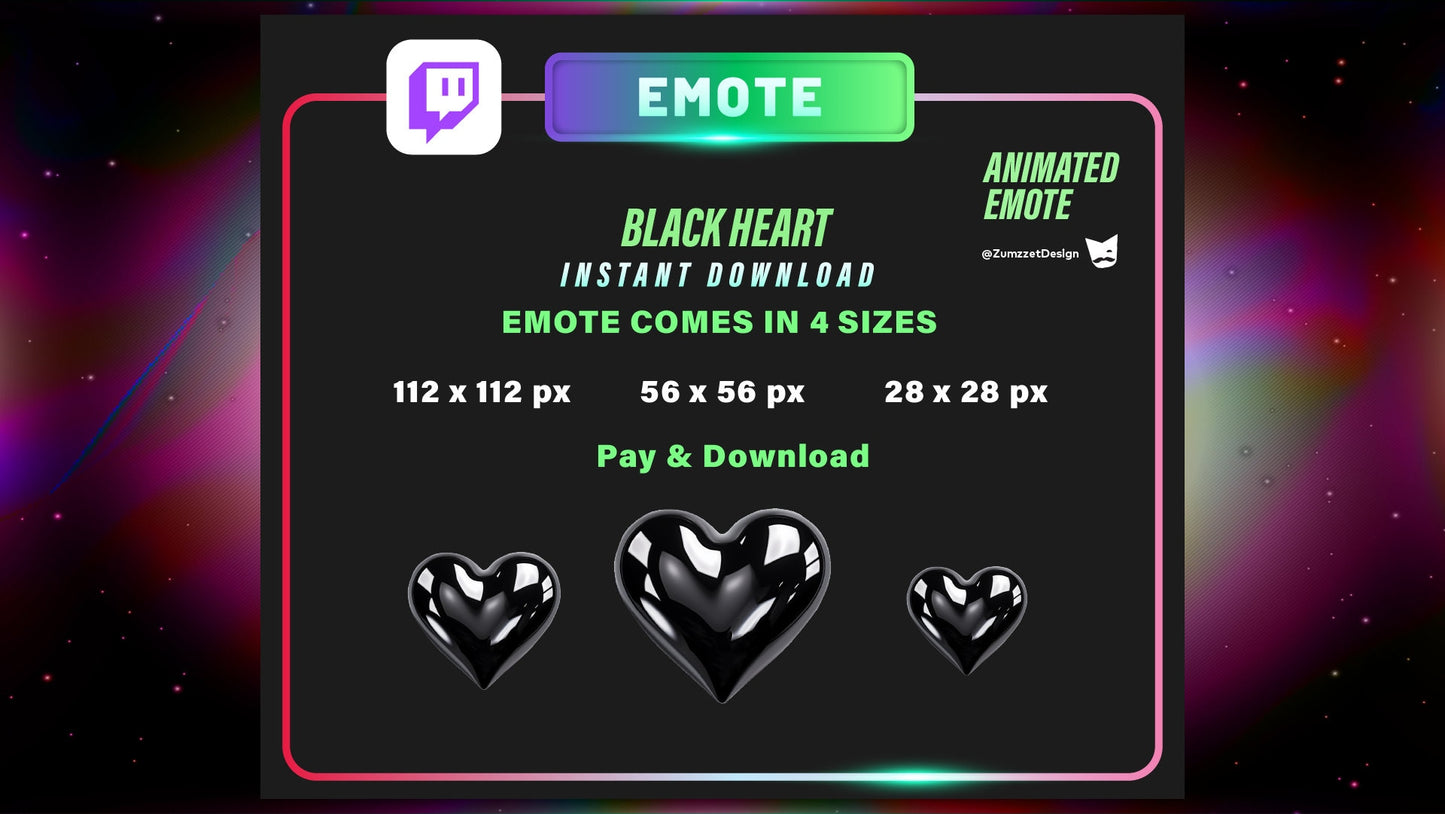 ANIMATED Black Glossy Heart for Twitch, Gaming, Streaming, Stream Emotes, Love Emote,