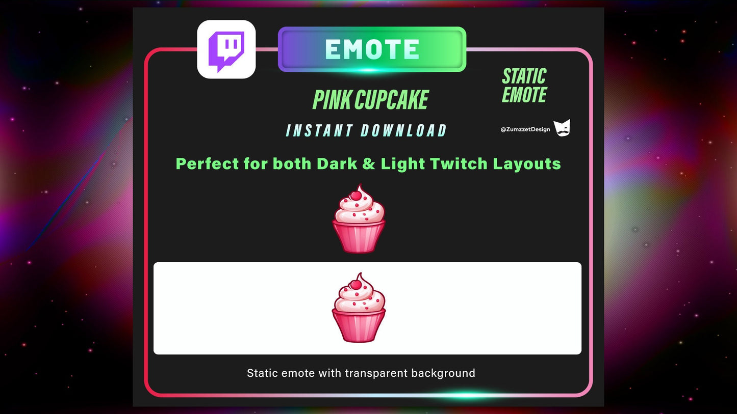 STATIC Pink Cupcake Emote Set for Twitch, Streamer, Gaming, Streaming, Stream Emotes, Gamer Emote, Food emote, Dessert Emote