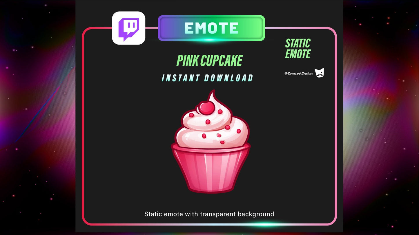 STATIC Pink Cupcake Emote Set for Twitch, Streamer, Gaming, Streaming, Stream Emotes, Gamer Emote, Food emote, Dessert Emote